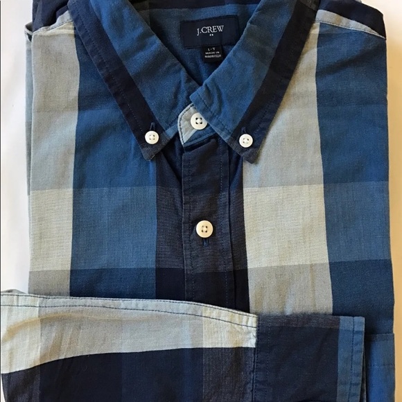 J.Crew Men Dress Shirt Long Sleeve Slim Fit Large Blue Plaid Check - Picture 10 of 13